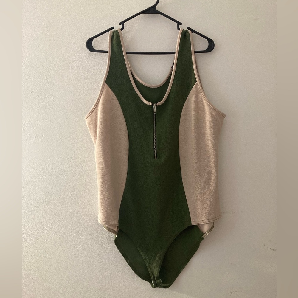 Daisy Street Plus Zip Front Body Suit With Panels